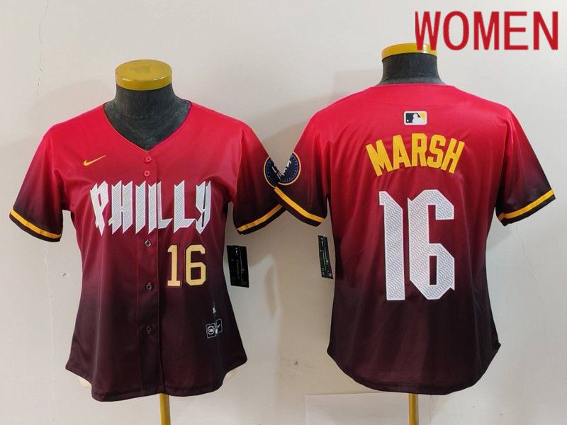 Women Philadelphia Phillies #16 Marsh Red City Edition 2024 Nike MLB Jersey style 3